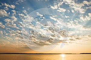 Tranquil lake scene at sunrise