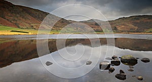 Tranquil lake scene,