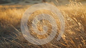 Tranquil Landscape: Dry Grass, Soft Shadows, Serene Atmosphere