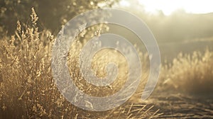 Tranquil Landscape: Dry Grass, Soft Shadows, Serene Atmosphere