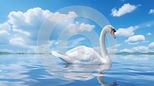 Tranquil landscape graceful swan gliding peacefully on serene lake, creating a serene beauty