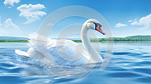 Tranquil landscape graceful swan peacefully gliding on serene lake in a scene of serene beauty