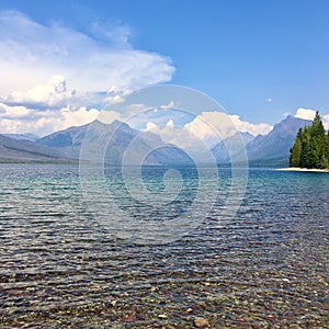 Tranquil Landscape with Mountain Range and Lake