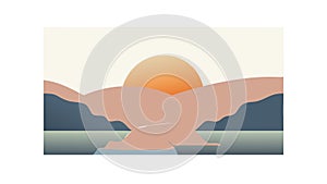 Tranquil landscape with rising or setting sun. vector design Generative AI