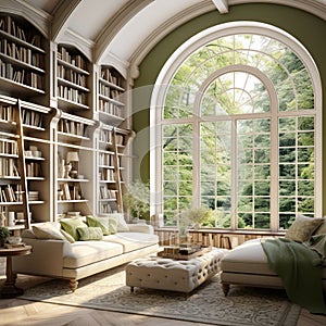 Tranquil Library Design with Literary Oasis