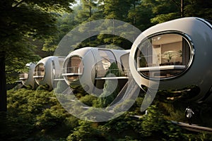 Tranquil Living in Compact Residential Train Cars Amidst Nature's Embrace