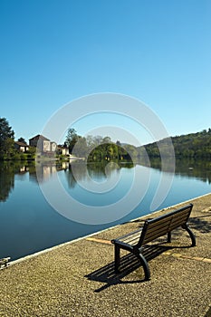 The tranquil Lot River at St-Sylvestre-sur-Lot, Lot-et-Garonne, France