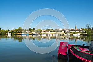 The tranquil Lot River at St-Sylvestre-sur-Lot, Lot-et-Garonne, France