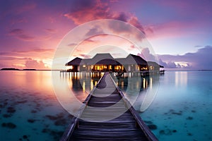 Tranquil Maldives sunset, a breathtaking beachscape for luxury resort travelers