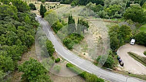 Tranquil Meadow Road Journey: Green Foliage & Nature Aesthetics in Vaugines, Provence, Vaucluse, PACA Region, France