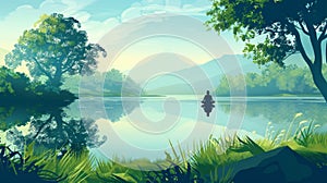 Tranquil Meditation by River in Lush Landscape