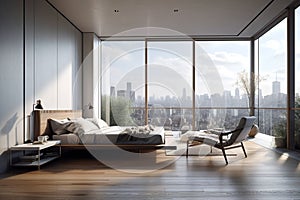 Tranquil Minimalist Bedroom: Pristine Linens, Floating Shelves, and Striking Headboard