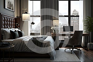 Tranquil Minimalist Bedroom: Pristine Linens, Floating Shelves, and Striking Headboard