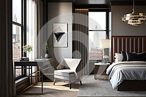 Tranquil Minimalist Bedroom: Pristine Linens, Floating Shelves, and Striking Headboard