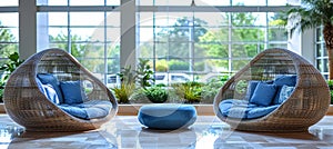 Tranquil modern office scene with softened corporate landscape and delicate light blue accents photo