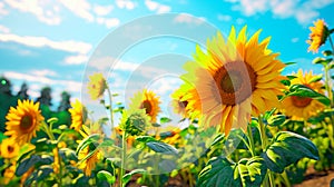 Tranquil Moment A Close Up of a Sunflower in a Field of Blossoms AI generated