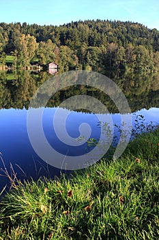 Tranquil moor lake with water reflection