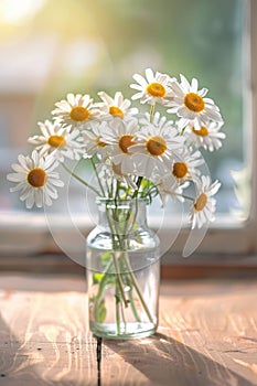 Tranquil Morning Light with Fresh Daisy Arrangement on Window Sill