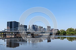 Tranquil Morning View of the Passaic River With Newark Skyline and Bridges