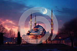 Tranquil Mosque evening sky twilight. Generate Ai