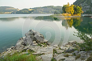 Tranquil mountain lake scenery