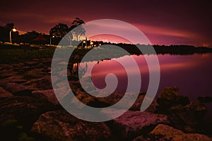 Tranquil night by the reservoir