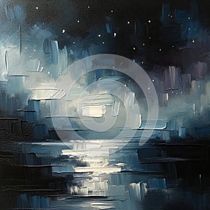 Tranquil Night Sky: Minimalist Oil Painting with Expressive Brushwork