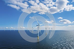 Tranquil Ocean Wind Farm. Generative AI