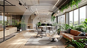 Tranquil Office Space for Mental Well-Being: Embracing Nature and Comfort