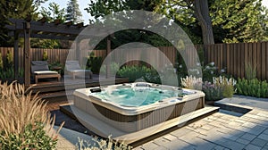 A tranquil outdoor spa featuring a hot tub sauna and massage area offering an indulgent and rejuvenating way to