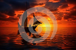 Tranquil Pair boat sunset. Generate Ai