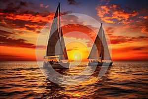 Tranquil Pair sail boat sunset. Generate Ai