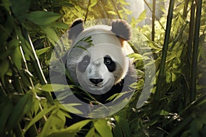 Tranquil Panda bamboo forest. Generate Ai