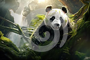 Tranquil Panda tree giant forest. Generate Ai