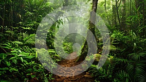 A tranquil path through a lush woodland underscores the importance of carbon sequestration and rewilding, fostering photo