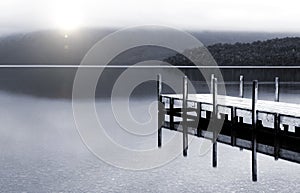 Tranquil peaceful lake with jetty New Zealand Concept
