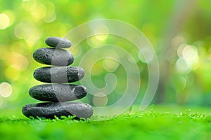 A tranquil and peaceful scene of balanced stones stacked in style of zen gardens.