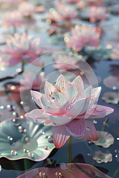 Tranquil pink lotus flowers on serene water