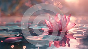 Tranquil Pink Lotus on Water at Twilight