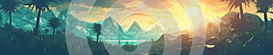 A tranquil polygonal landscape unfolds, with majestic mountains. AI generative