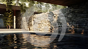 Tranquil Pool: Vray Tracing And Textured Stone Walls