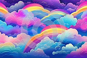 Tranquil Rainbow sky clouds nature. Generate Ai