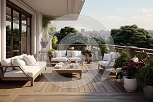 Tranquil Residential terrace. Generate Ai