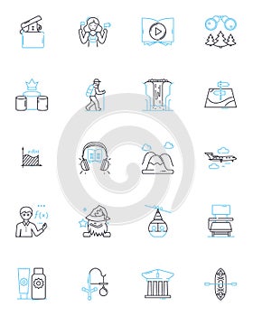 Tranquil respite linear icons set. Calm, Peaceful, Serenity, Relaxation, Retreat, Solitude, Tranquility line vector and photo
