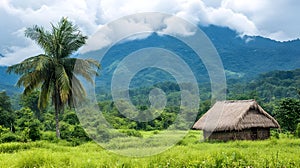 Tranquil Rural Hut In Lush Tropical Forest