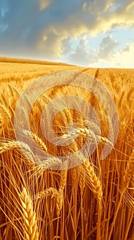 Tranquil rural landscape pattern unfolds in golden autumn wheat fields