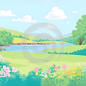 Tranquil Rural Landscape. Vector illustration background of the Italian countryside. Hill landscape with pines and cypresses.