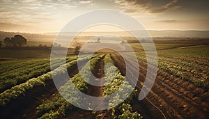 Tranquil rural scene Wheat harvesting in idyllic Italian landscape generated by AI