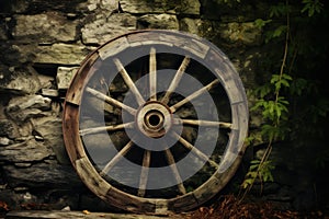 Tranquil Rustic old wheel scene. Generate Ai
