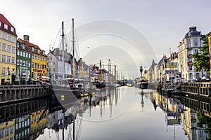 Tranquil Scandinavian Harbor with water reflections